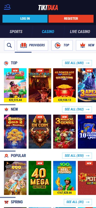 Tikitaka Casino mobile games area