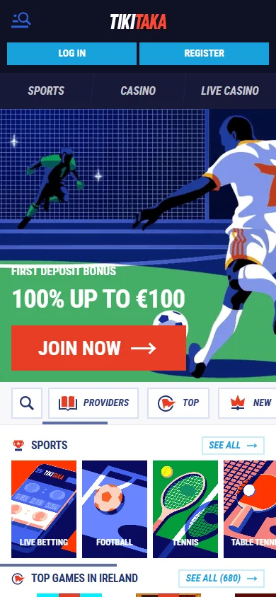 Tikitaka Casino mobile home page