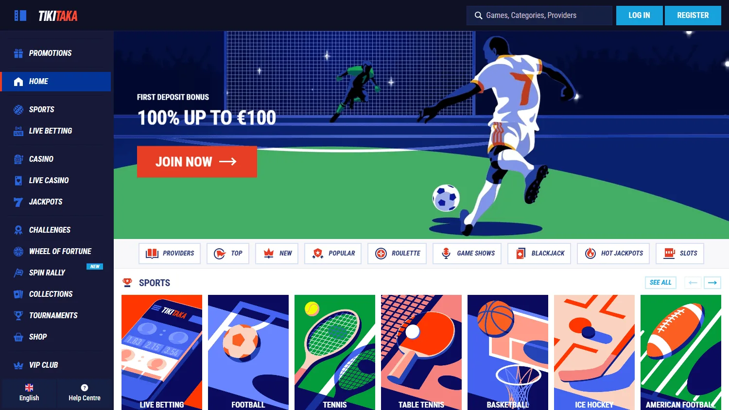 Tikitaka Casino desktop home page